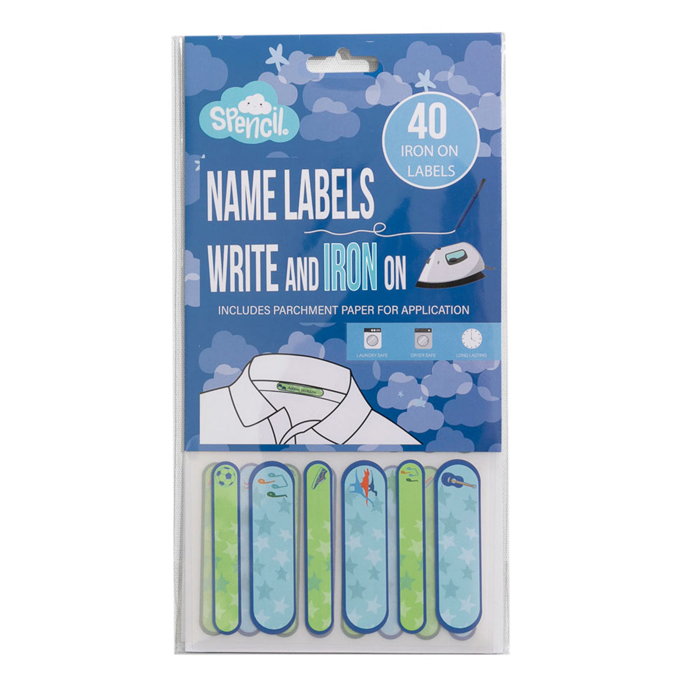 Spencil Write and Iron-On Clothes Name Labels 40pk Blue