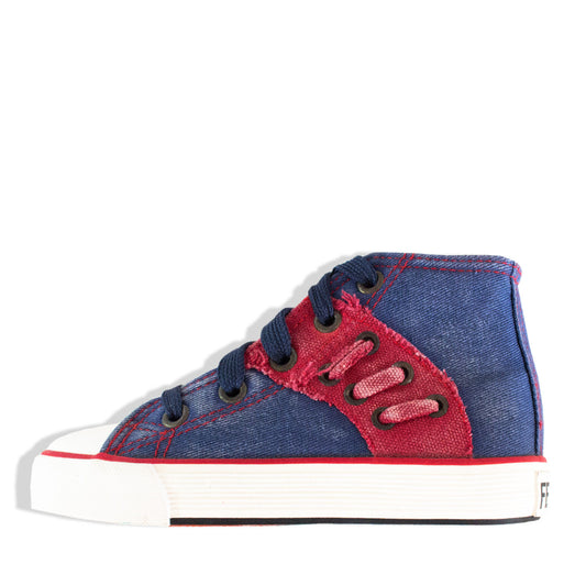 Classic Ankle High Zip & Lace School Shoes Washed Blue - School Depot NZ
