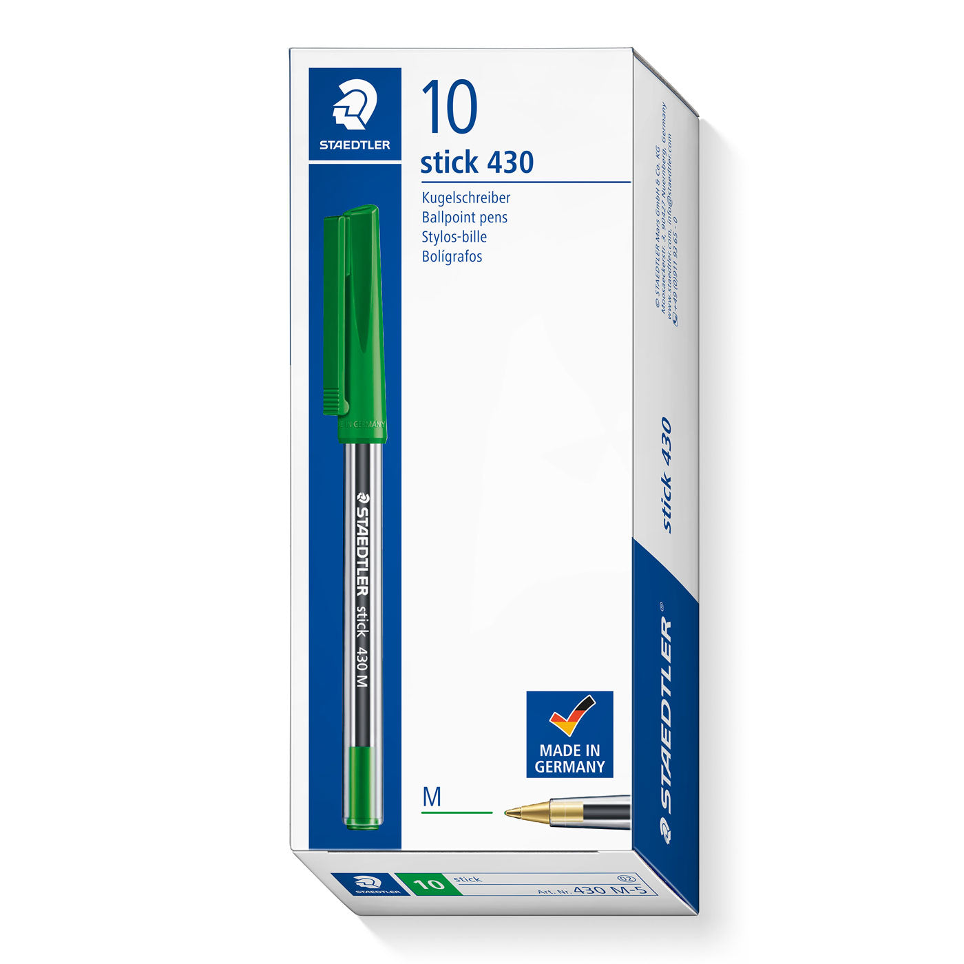 Staedtler Ballpoint Pen Medium Stick 430M Green Box of 10
