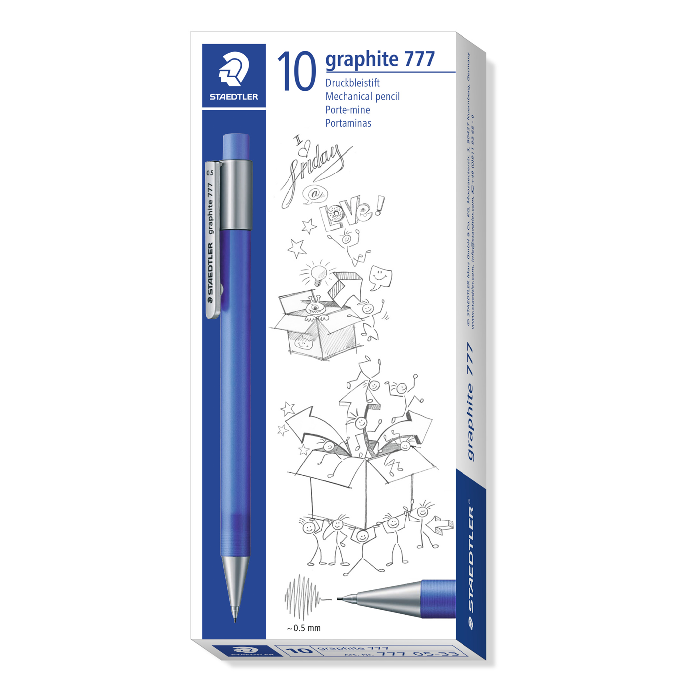 Staedtler Graphite Mechanical Pencil 777 With Eraser 0.5mm Blue Box of 10