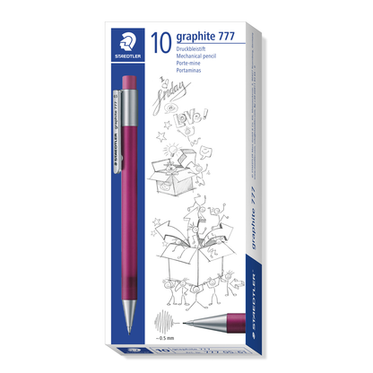 Staedtler Graphite Mechanical Pencil 777 With Eraser 0.5mm Magenta Box of 10