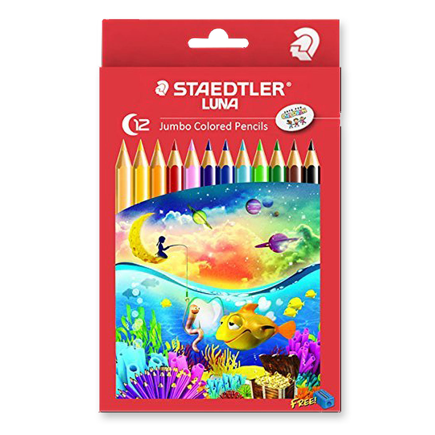 Staedtler Luna Jumbo Coloured Pencils with Free Sharpener 12 Pack