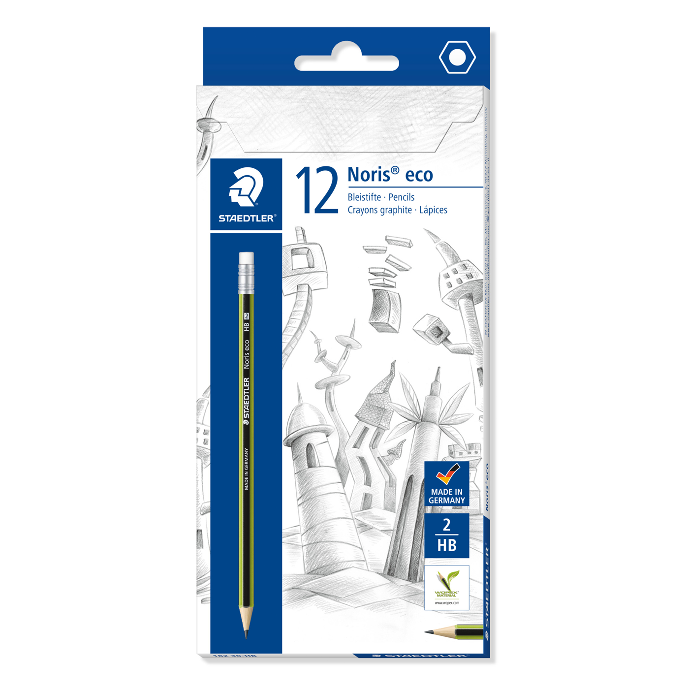 Staedtler Pencil Noris Eco with 182 30 Eraser Tip HB Box of 12