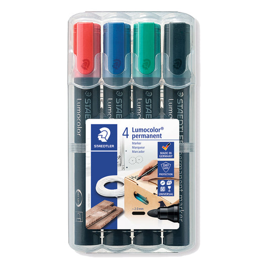 Staedtler Permanent Marker Lumocolor 352 WP4 Bullet Tip Pack 4 Assorted