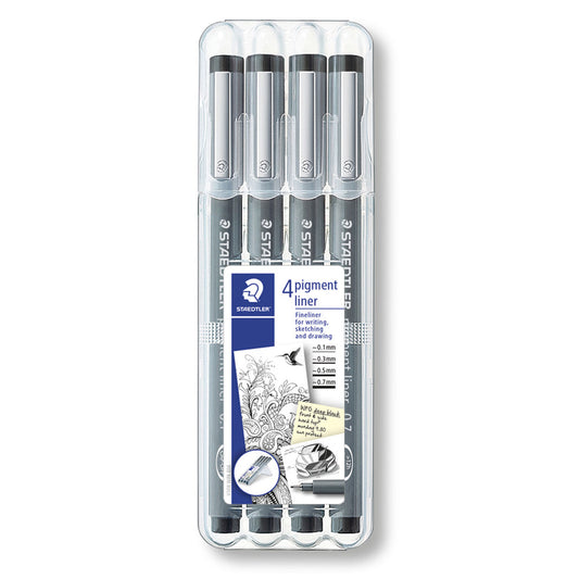 Staedtler Marsgraphic Fineliner Pigment Ink Pen Black Pack 4 [0.1mm, 0.3mm, 0.5mm, 0.7mm]