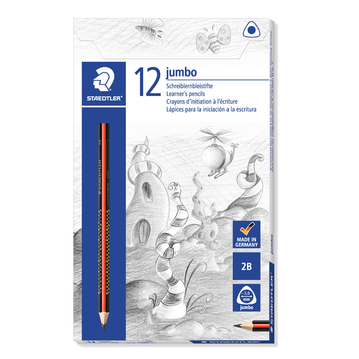 Staedtler Triangular Jumbo Pencil 1285-1 Graphite 2B Box of 12