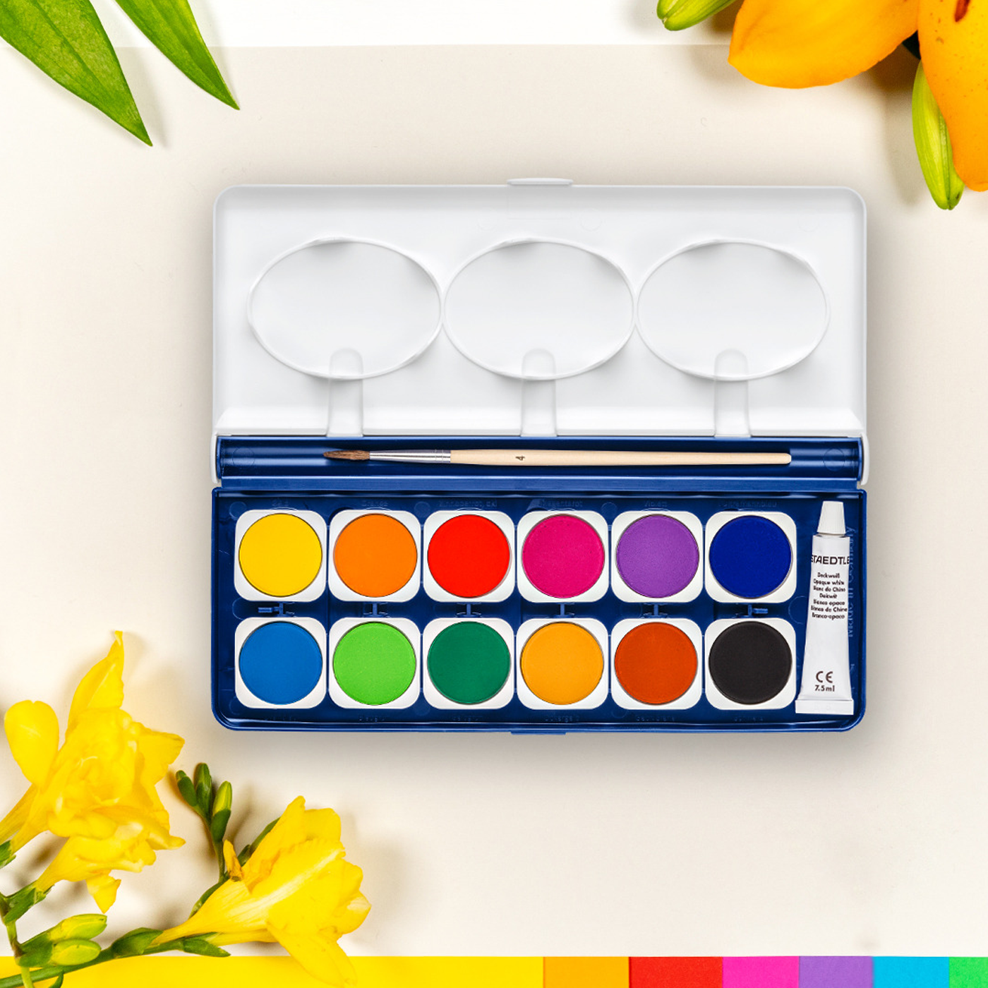 Staedtler Watercolours with Brush & Mixing Palette 12 Shades