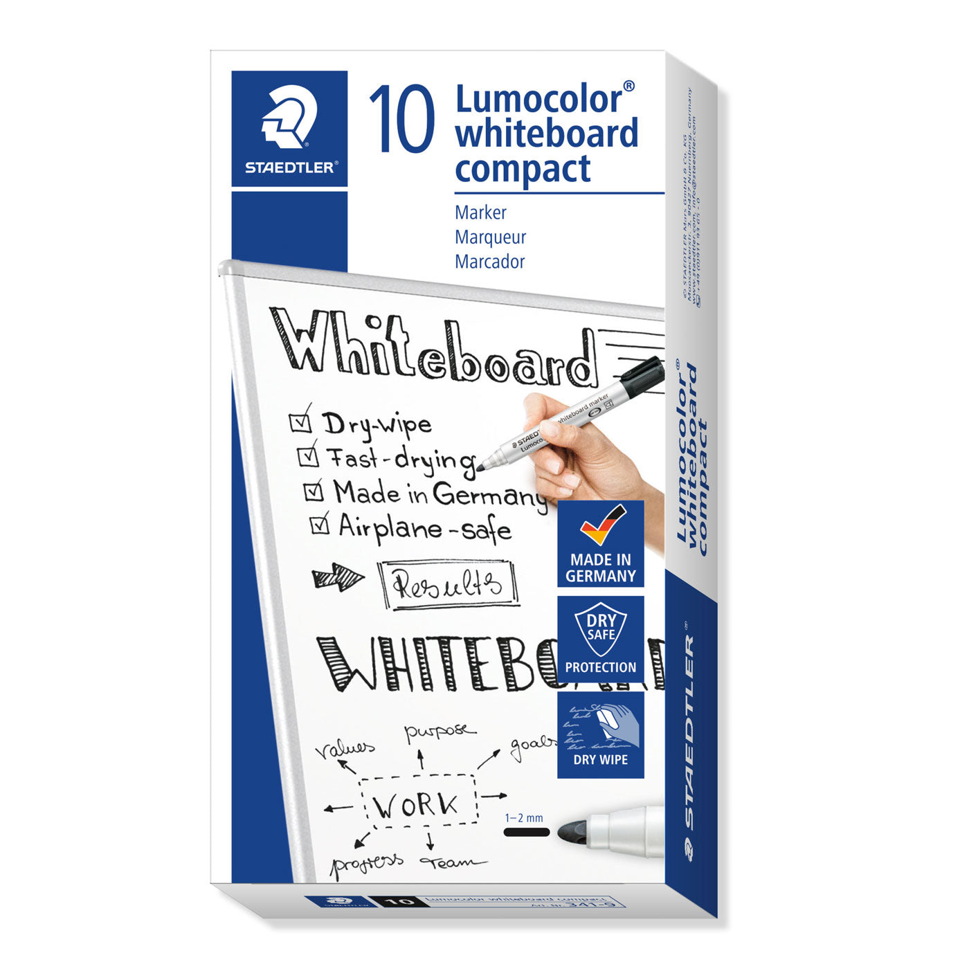 Staedtler Whiteboard Marker 341 Compact Lumocolor Fine Tip Black Box of 10