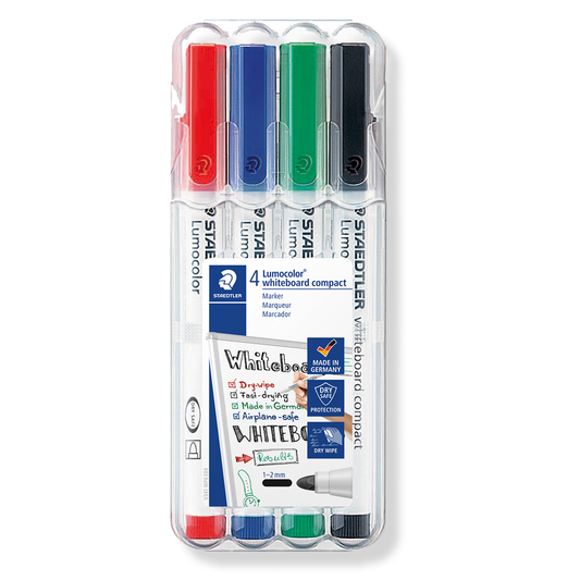 Staedtler Whiteboard Marker Compact Lumocolor Bullet Tip Fine Tip 4 Pack