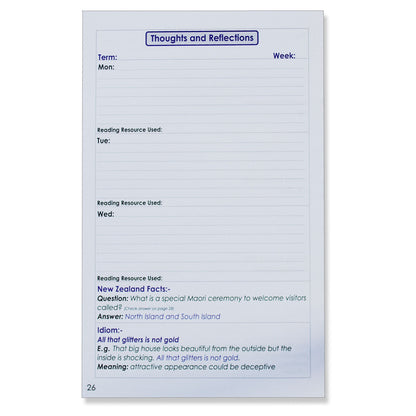 Students Diary Senior Level Reflections NZ Version Years 6 to 8 