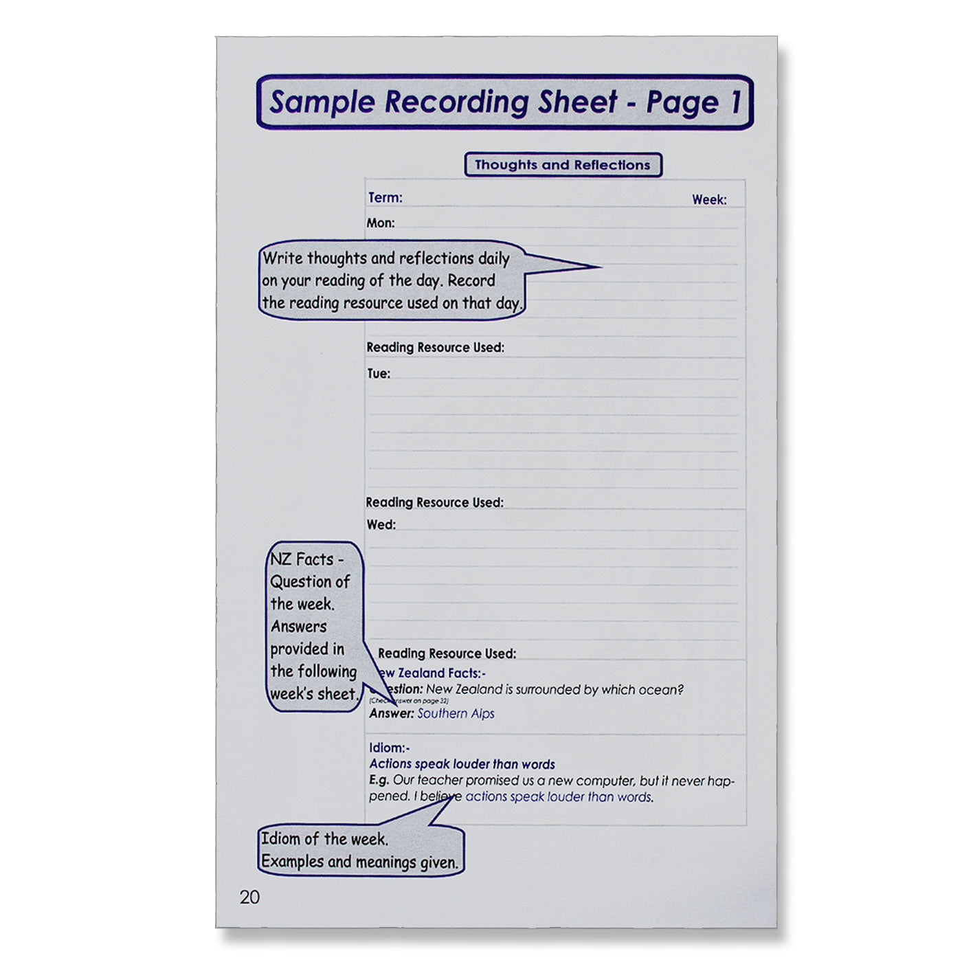 Students Diary Senior Level Reflections NZ Version Years 6 to 8 