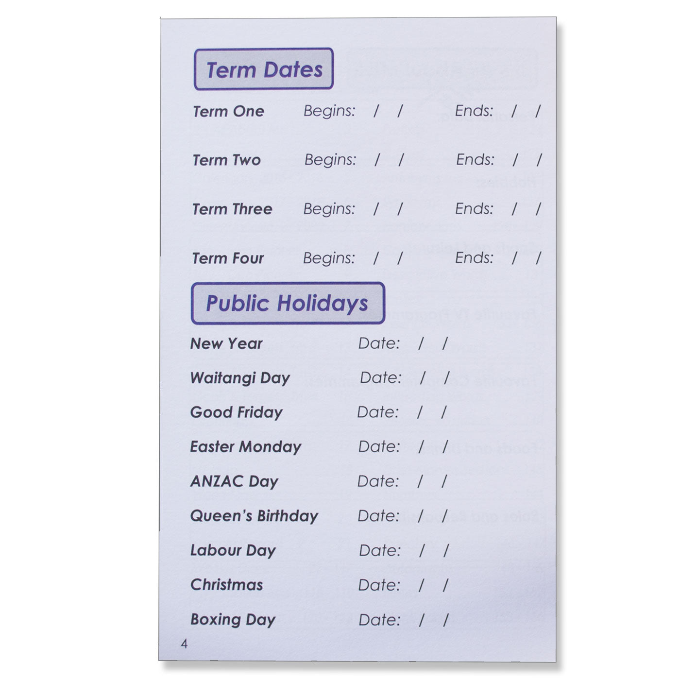 Students Diary Senior Level Reflections NZ Version Years 6 to 8 