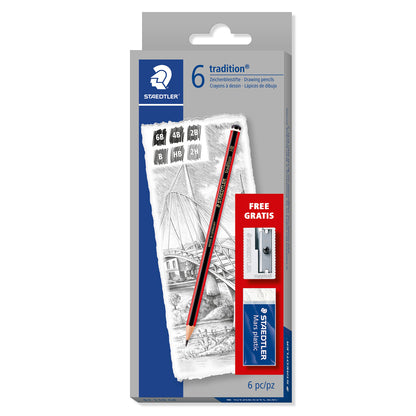 Staedtler Tradition Pencils Assorted 2H, HB, B, 2B, 4B, 6B - Box of 6