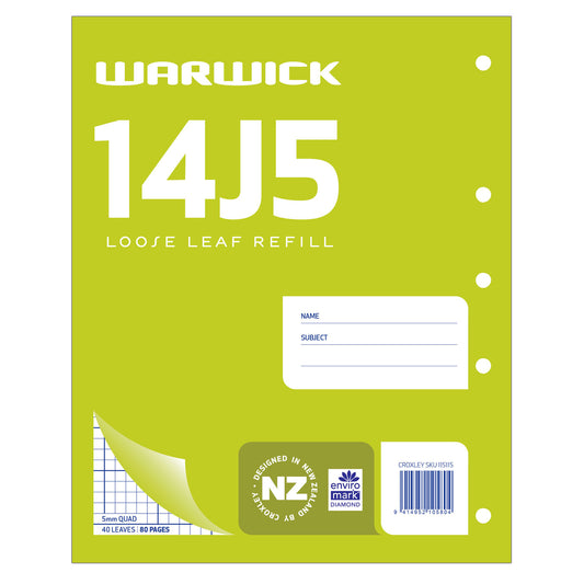 WARWICK 14J5 GRAPH PAD LOOSE LEAF REFILL 5MM QUAD 40 LEAVES