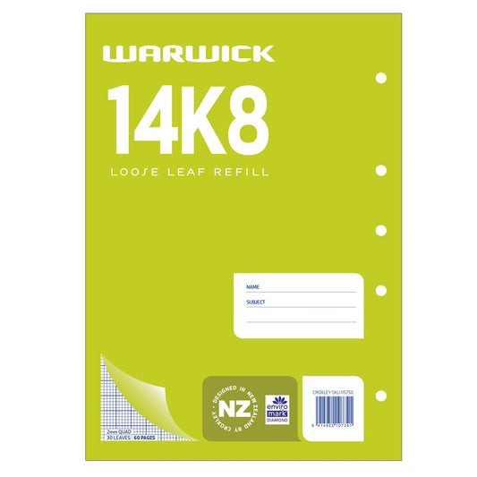 WARWICK 14K8 A4 GRAPH PAD LOOSE LEAF REFILL 2 MM QUAD 30 LEAVES