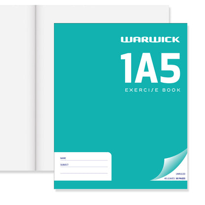 WARWICK EXERCISE BOOK 1A5 40 LEAF UNRULED 255X205MM