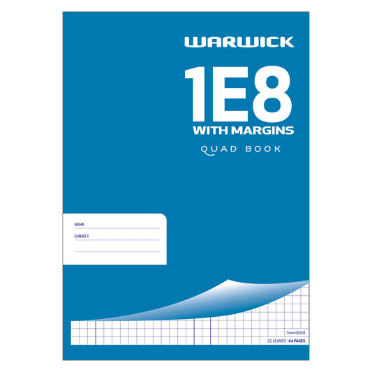 WARWICK EXERCISE BOOK 1E8 7MM QUAD WITH MARGIN 32 LEAF A4