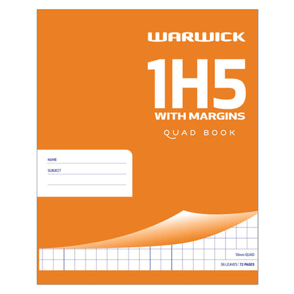 WARWICK EXERCISE BOOK 1H5 36 LEAF WITH MARGIN QUAD 10MM 255X205MM