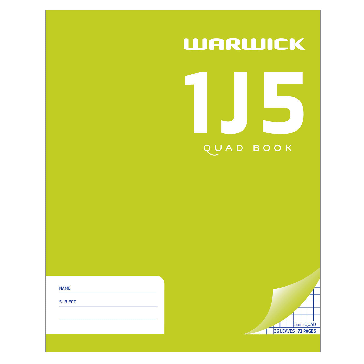 WARWICK EXERCISE BOOK 1J5 36 LEAF QUAD 5MM 255X205MM
