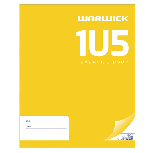 WARWICK EXERCISE BOOK 1U5 12MM 1/3 UNRULED 2/3 RULED 32 LEAF 255 X 205MM