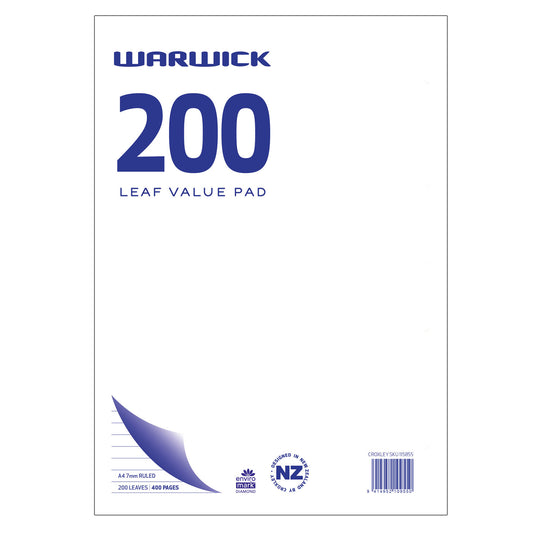 Warwick A4 Value Pad Ruled 7mm 200 Leaves