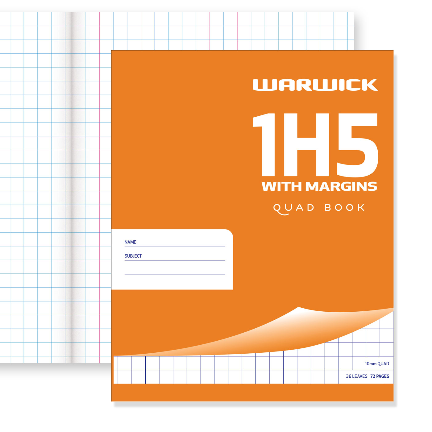 WARWICK EXERCISE BOOK 1H5 36 LEAF WITH MARGIN QUAD 10MM 255X205MM