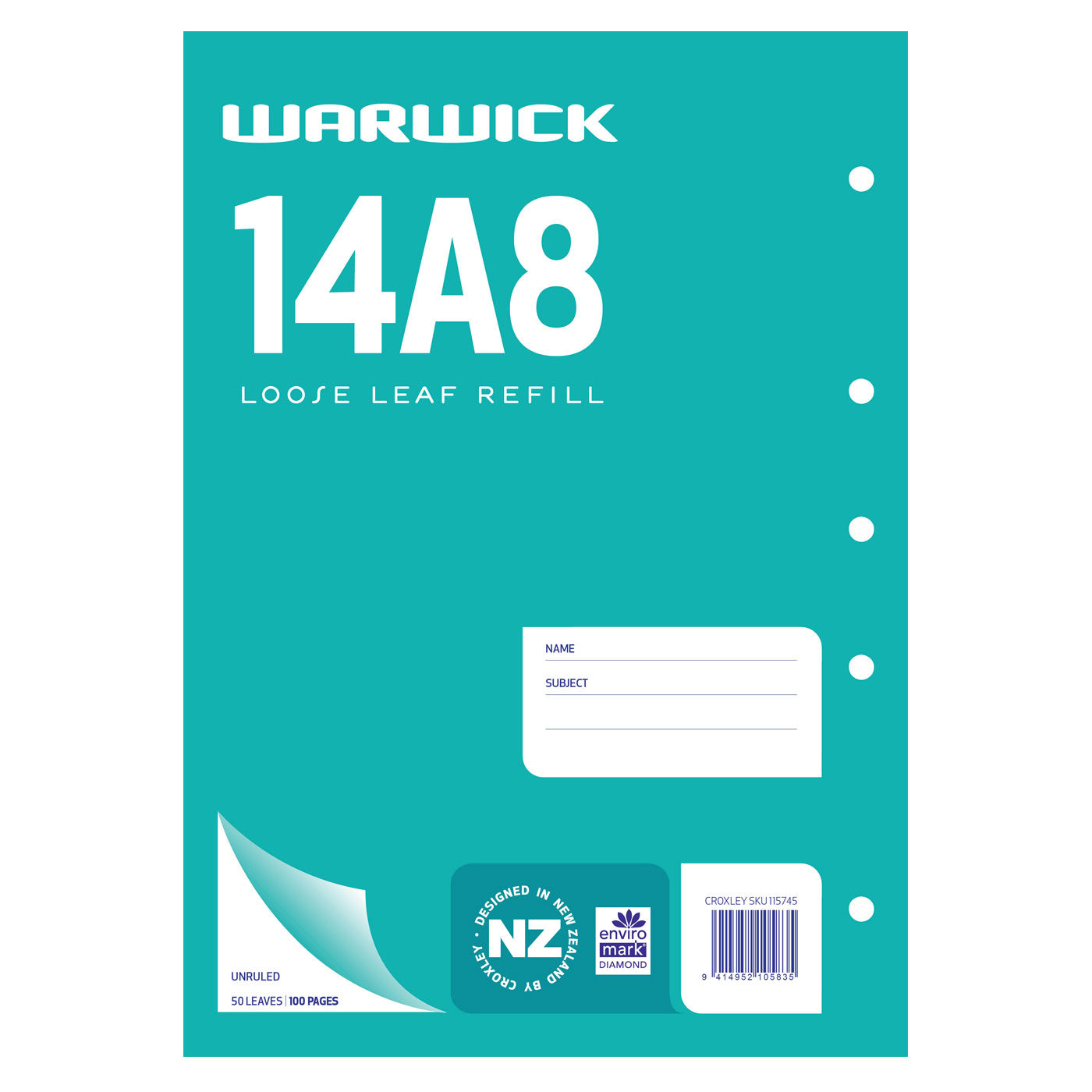 WARWICK REFILL 14A8 LOOSE LEAF 50 LEAF A4 UNRULED
