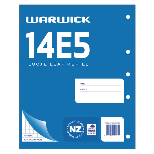 WARWICK REFILL 14E5 LOOSE LEAF 40 LEAF 7MM QUAD 255X205MM
