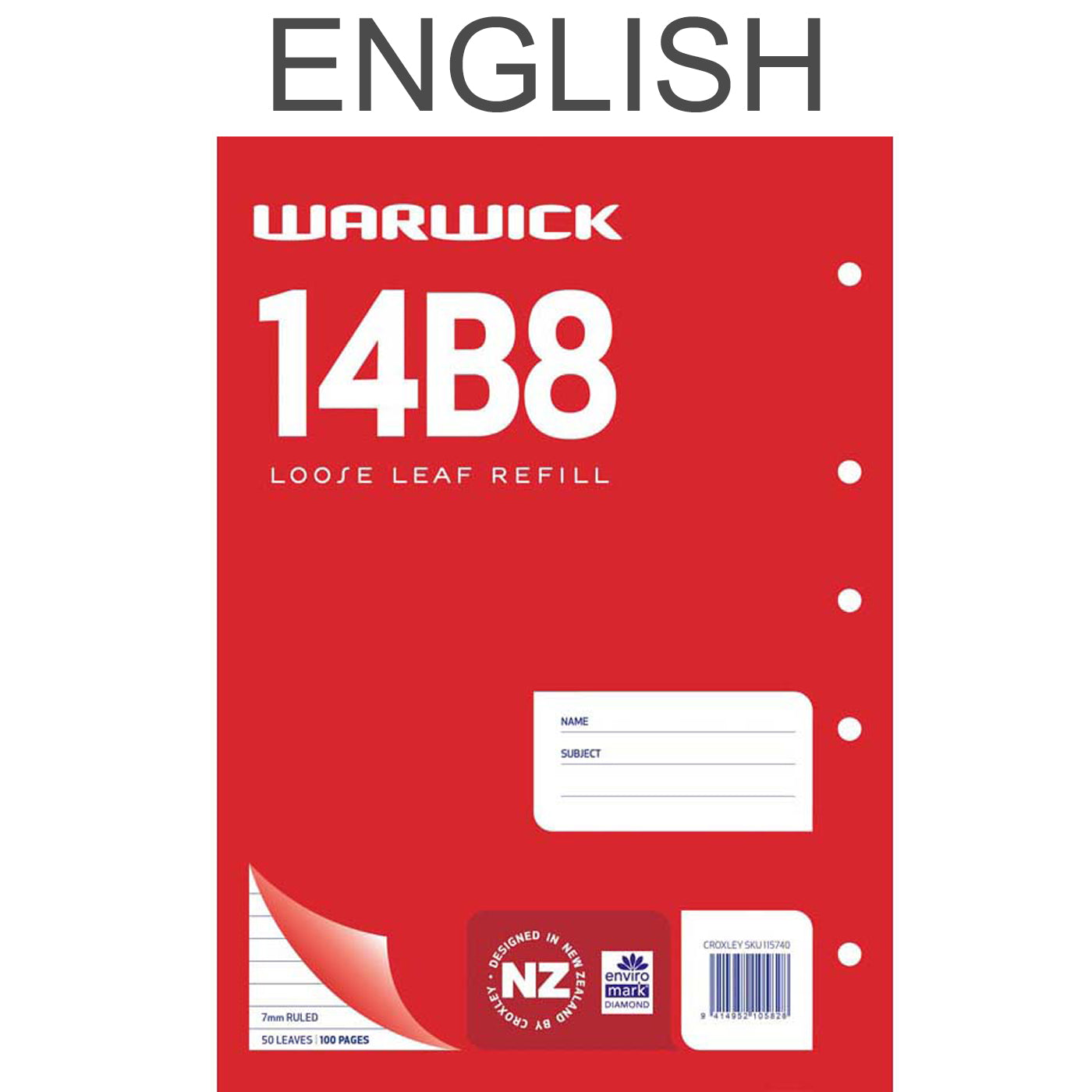 Warwick 14B8 Loose Leaf Refill Pad A4 Punched 7mm Ruled 50 Leaves