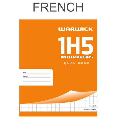 Warwick 1H5 Exercise Book 36 Leaf with Margin [Quad 10mm]