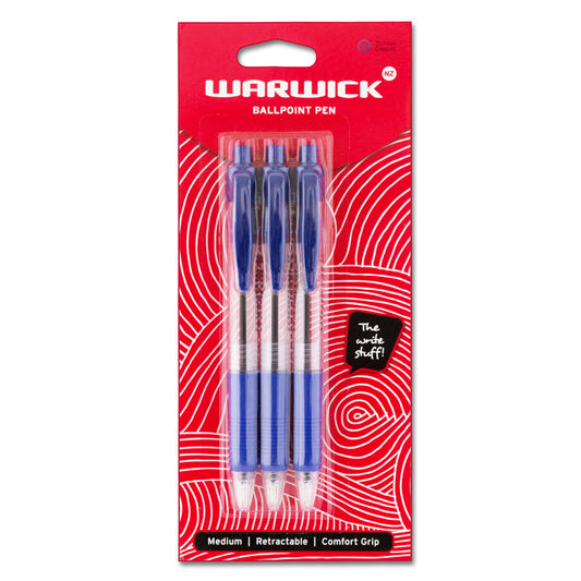 Warwick Ballpoint Pen Medium Tip 1.0mm Blue Pack of 3