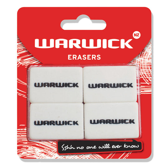 Warwick Pencil Eraser 4 Pack Hangsell- School Depot NZ