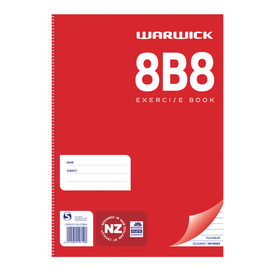 Warwick Notebook 8B8 50 Leaf Spiral Ruled 7mm A4