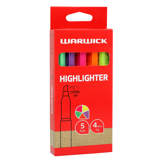 Warwick Slimline Highlighter 5 Pack Assorted