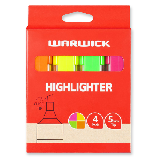 Warwick Highlighter Stubby 4 Pack Assorted