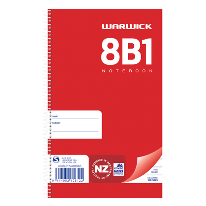 Warwick Notebook 8B1 50 Leaf Spiral Ruled 7mm 165 x 100mm